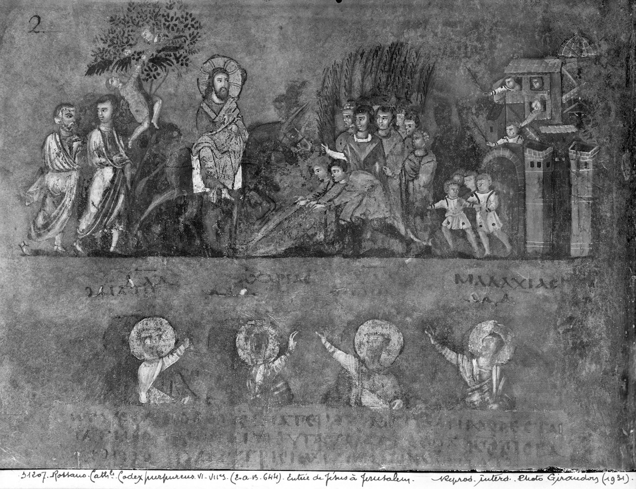 Fru EAB 664 Jesu indtog i Jerusalem, fra Codex Purpureus af Byzantine School