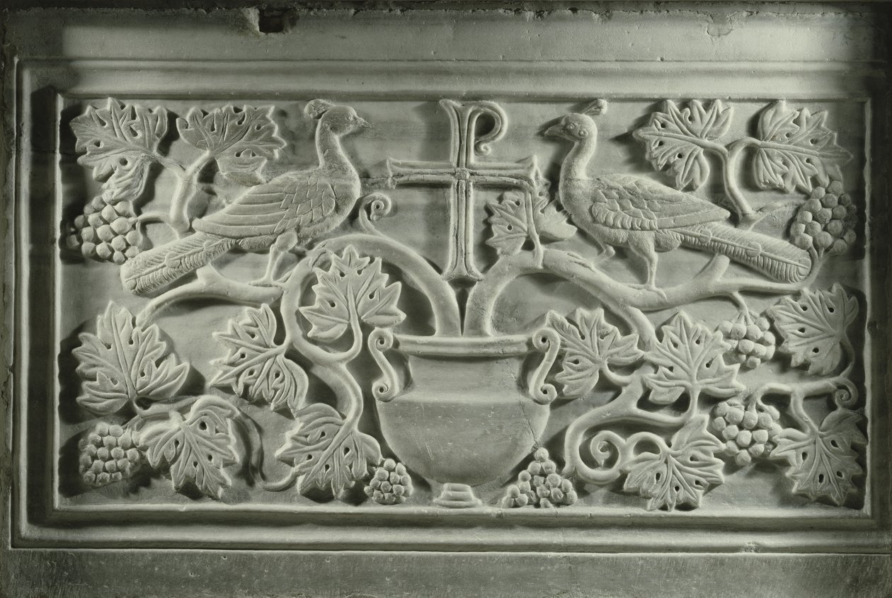 Påfugle og vinstokke (marmor) af Byzantine School
