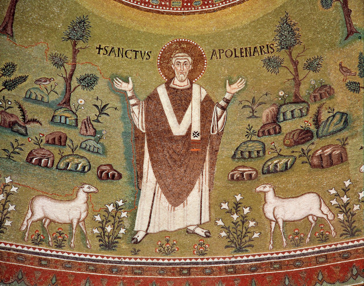 Portræt af Apollinaris af Ravenna, første biskop af Ravenna og Classe (detalje af mosaik, 6. århundrede) af Byzantine School