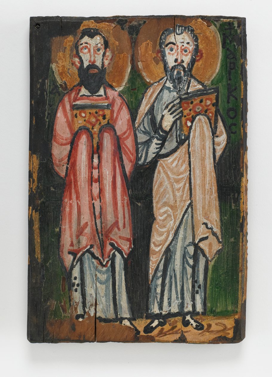 St. Matthew og St. John, højre omslag af Washington Manuscript III (enkaustisk maleri på træpanel) af Byzantine School