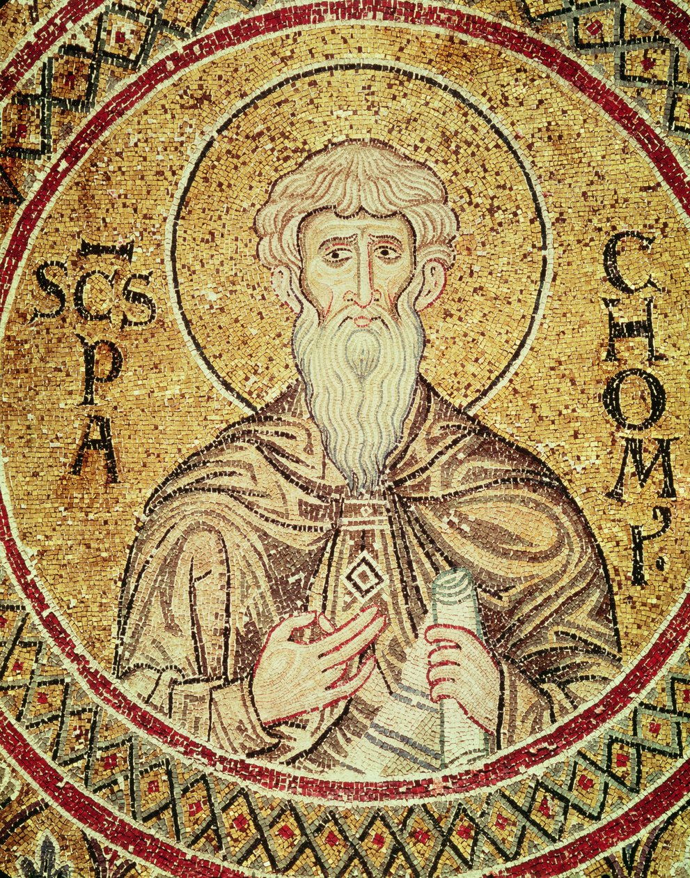 St. Pachomius (d. 346) (mosaik) af Byzantine School