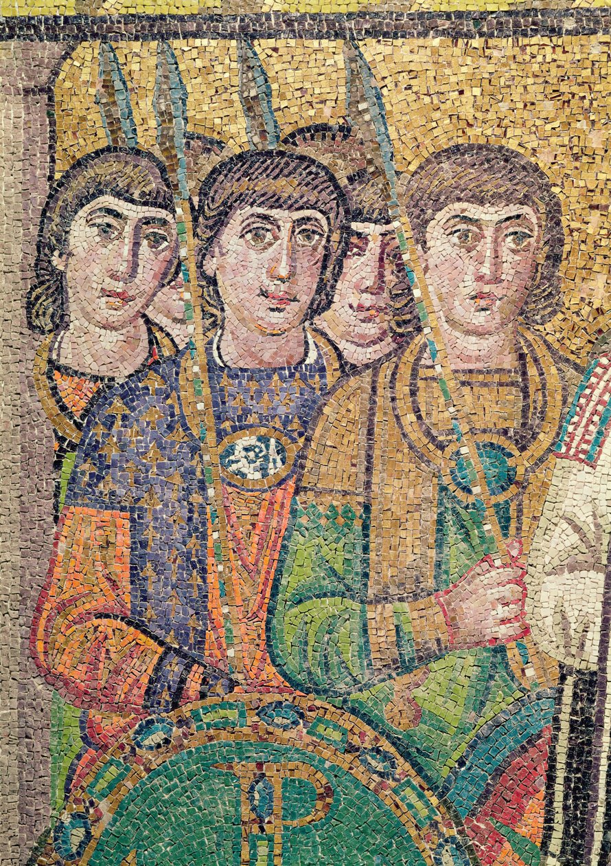 The Guards on Justinians suite (mosaik) (detalje af 244979) af Byzantine School