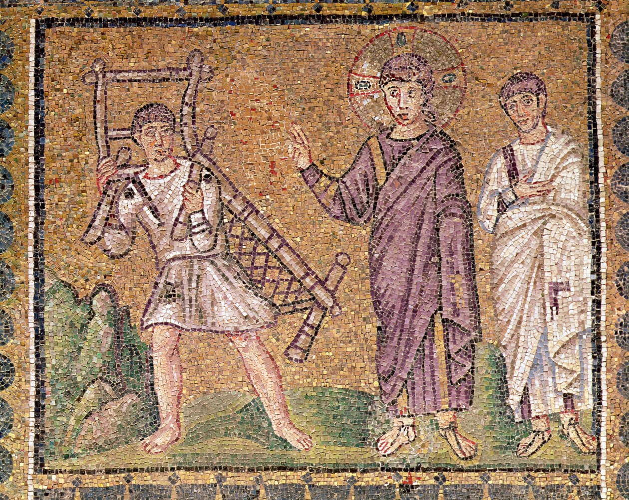 Helbredelsen af den lamme fra Kapernaum, scener fra Kristi liv (mosaik) af Byzantine School