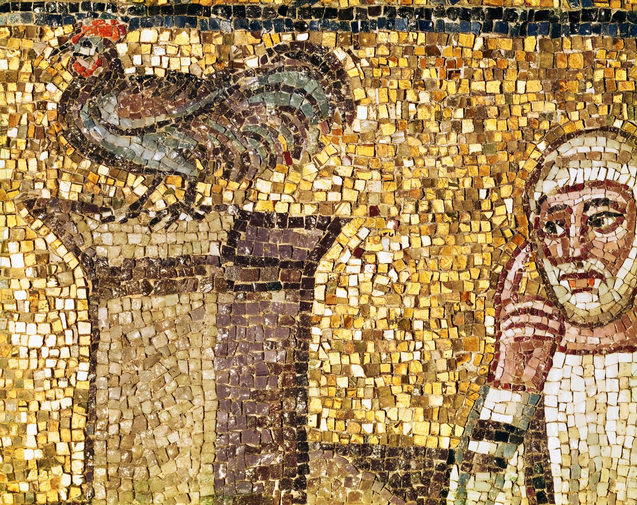 Hanen og Sankt Peter, der fornægter, detalje fra "Sankt Peters fornægtelse", 6. århundrede (mosaik) af Byzantine School