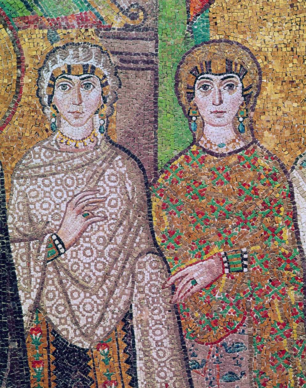 To ledsagende damer af kejserinde Theodora af Byzantine School