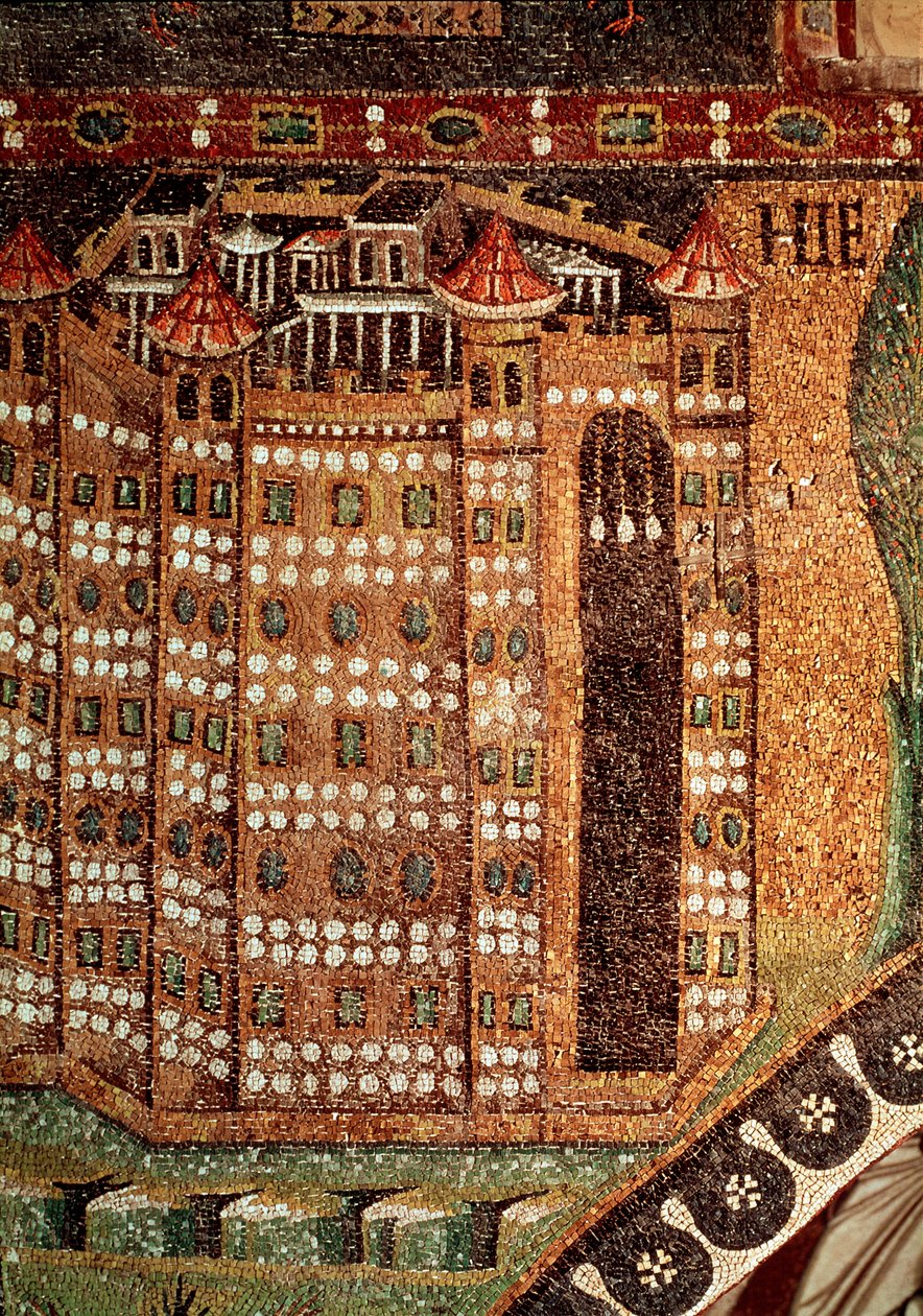 Udsigt over Jerusalem (detalje af mosaik, 6. århundrede) af Byzantine School