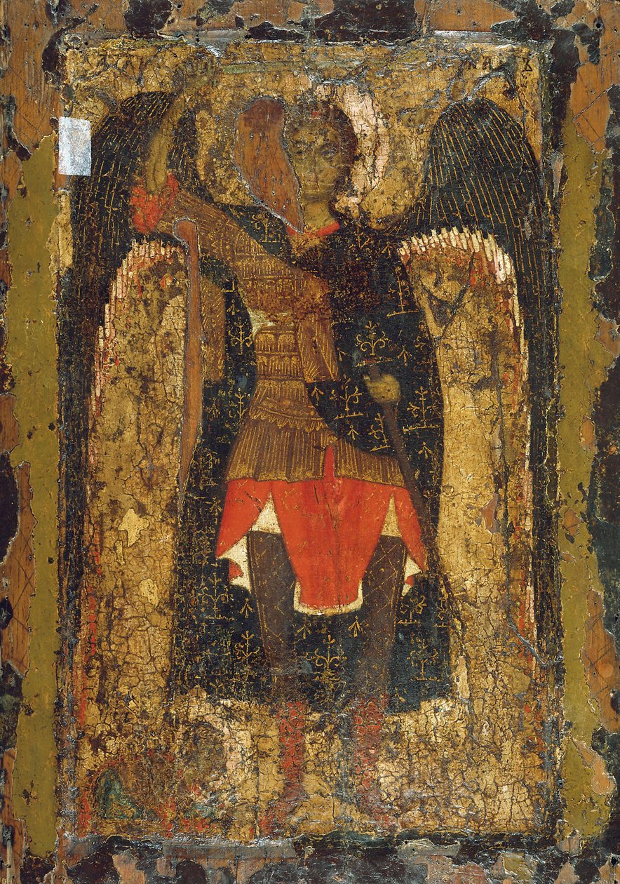 Ærkeenglen Michaels tilsynekomst for Joshua, søn af Nun, tidligt i det 13. århundrede. af Byzantine icon.