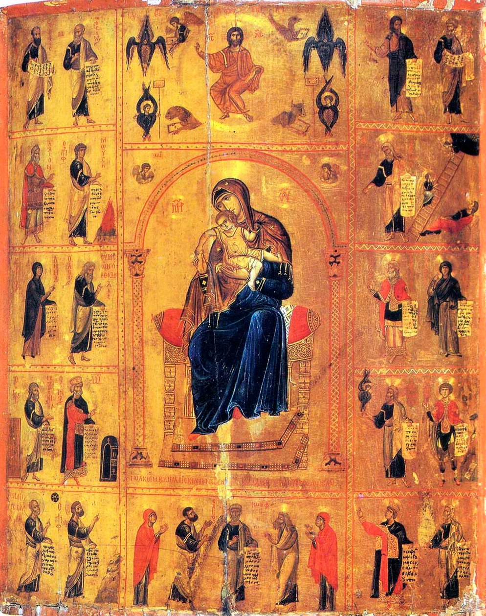 Jomfru og barn med hellige, begyndelsen af det 12. århundrede. af Byzantine icon.