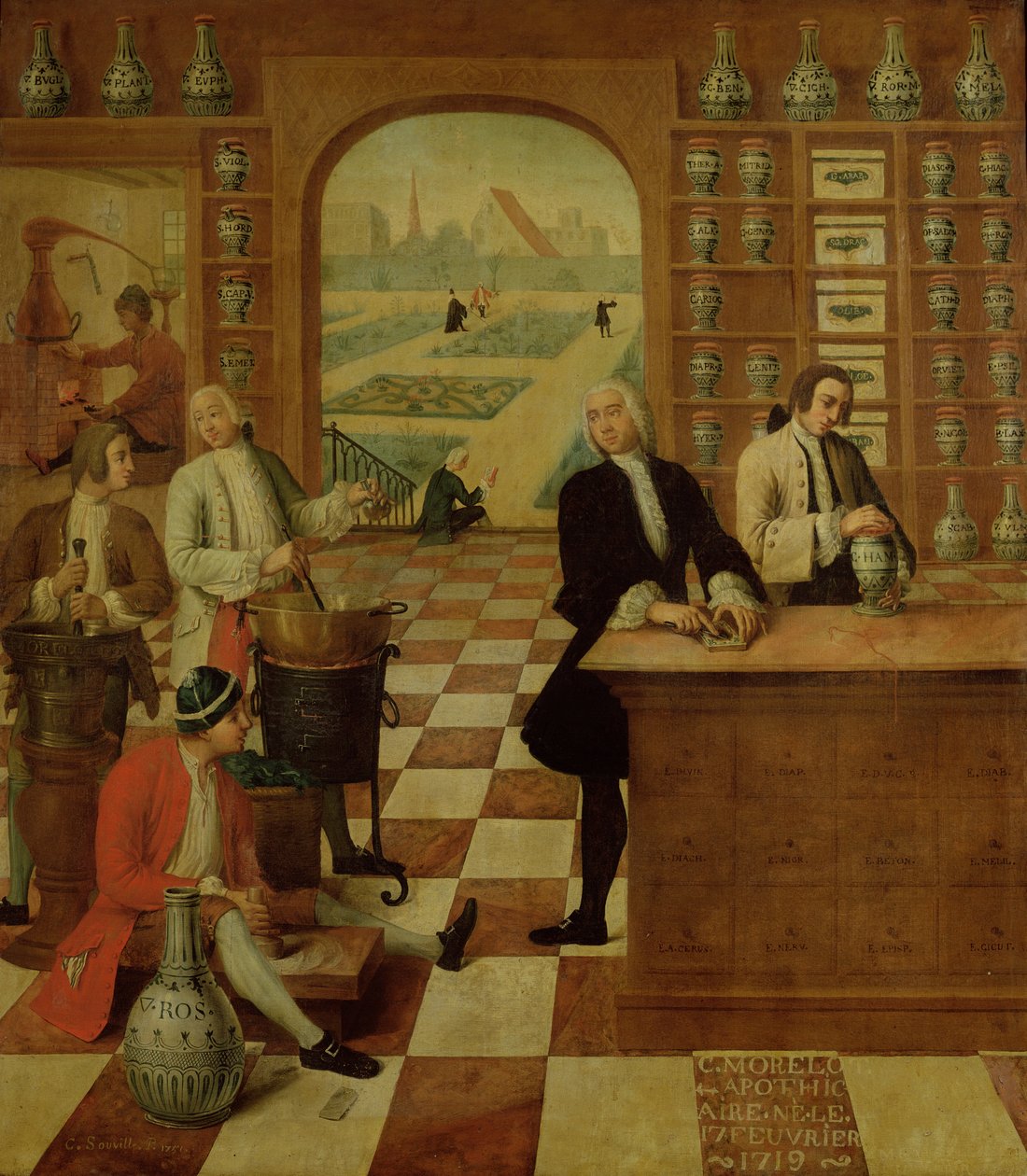 Apotekeren C. Morelot (f. 17. februar 1719) i hans apotek, 1751 af C. Souville