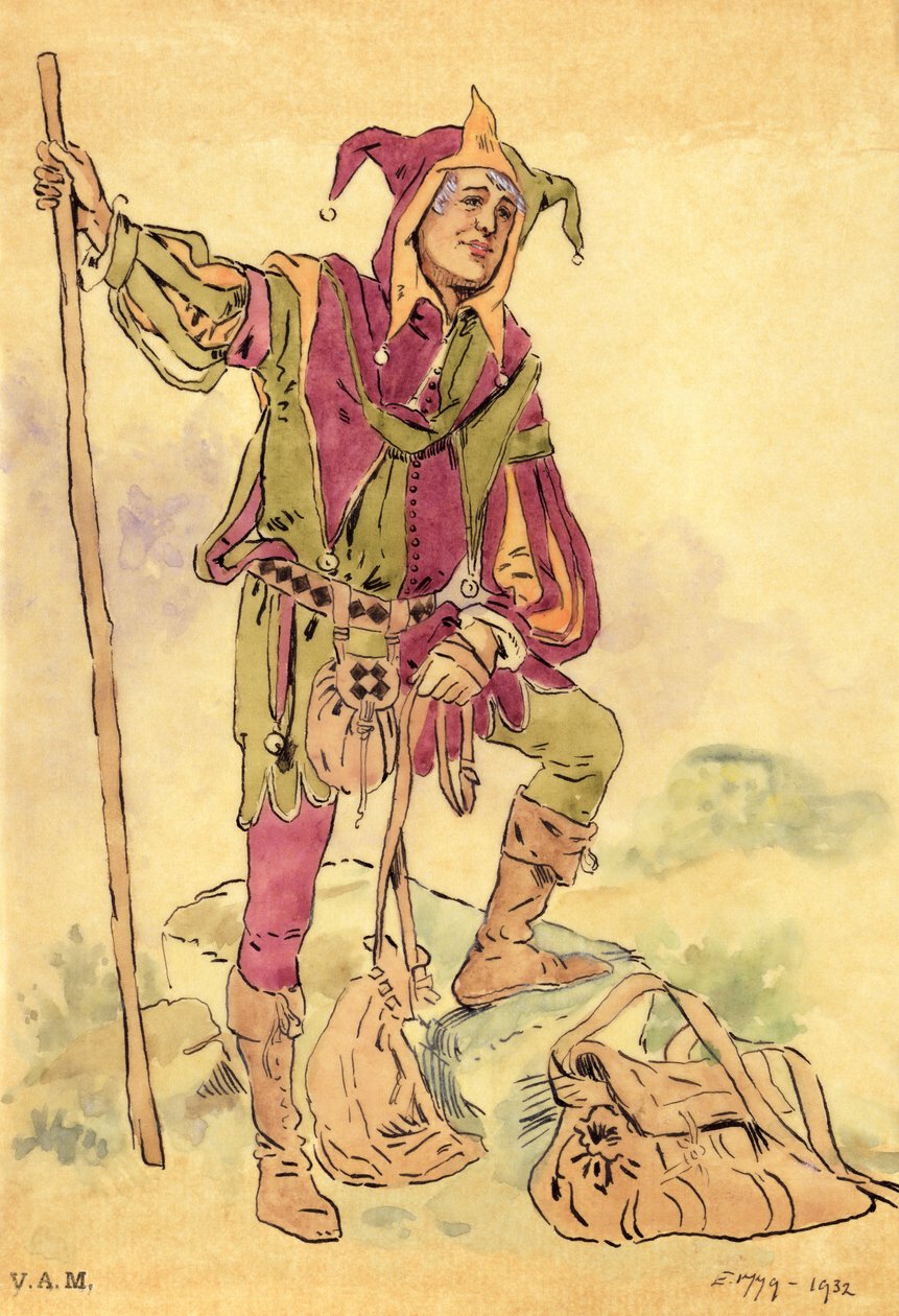 Kostumedesign til en nar til En skærsommernatsdrøm c.1881-93 af C. Wilhelm