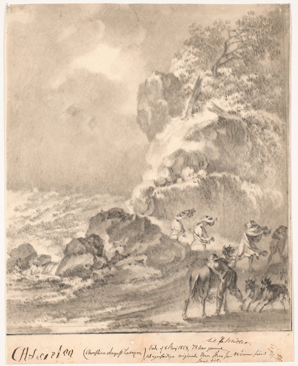 Klippekyst med figurer i storm af C.A. Lorentzen