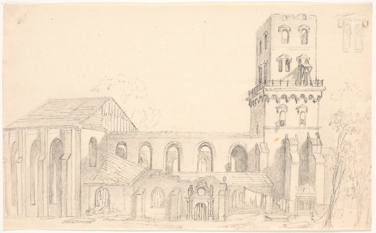 Ruiner af Nicolai kirke, København af C.A. Lorentzen
