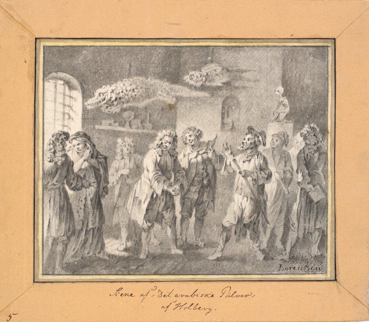 Scene fra Ludvig Holberg "Det arabiske Pulver" af C.A. Lorentzen