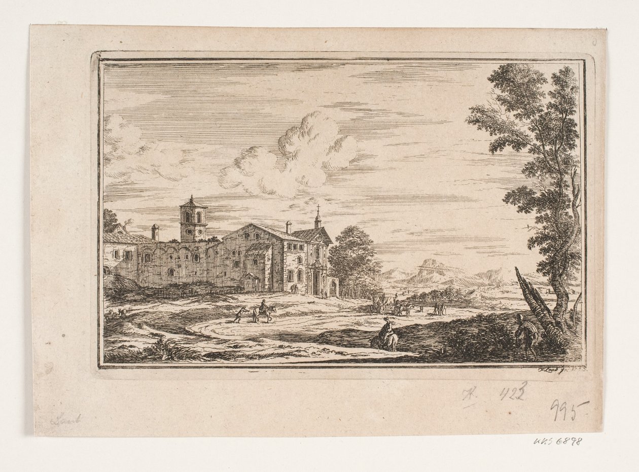 Villa med dobbelttrappe set fra haven af C.A. Lorentzen