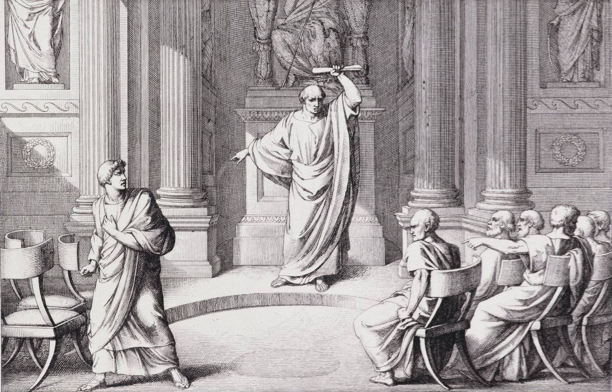 Cicero fordømmer Catiline, graveret af B. Barloccini, 1849 af C.C Perkins
