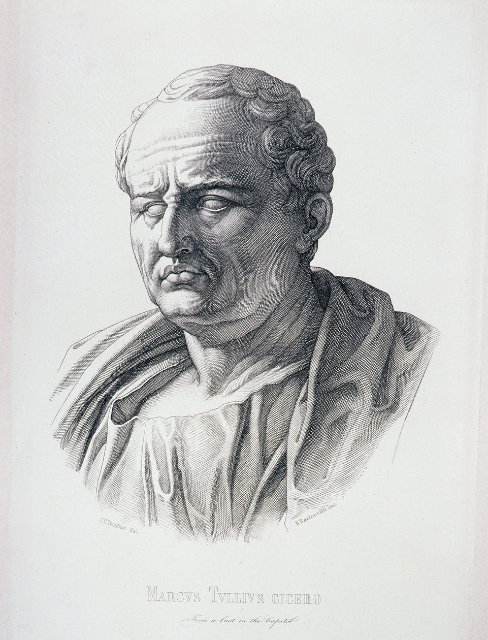 Portræt af Marcus Tullius Cicero (106-43 f.Kr.) indgraveret af B. Bartoccini, 1849 af C.C Perkins