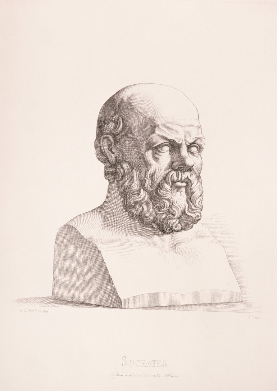 Portræt af Sokrates (ca. 470-399 f.Kr.) indgraveret af B. Barloccini, 1849 af C.C Perkins
