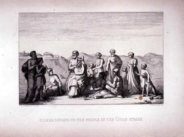 Homer synger for folket på Chian Strand, indgraveret af B.Barloccini, 1849 af C.C Perkins