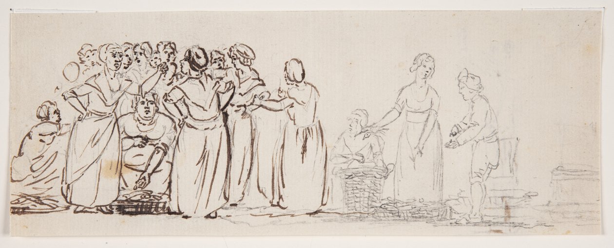 Skitse med fiskerkoner og handlende. af C.D. Fritzsch