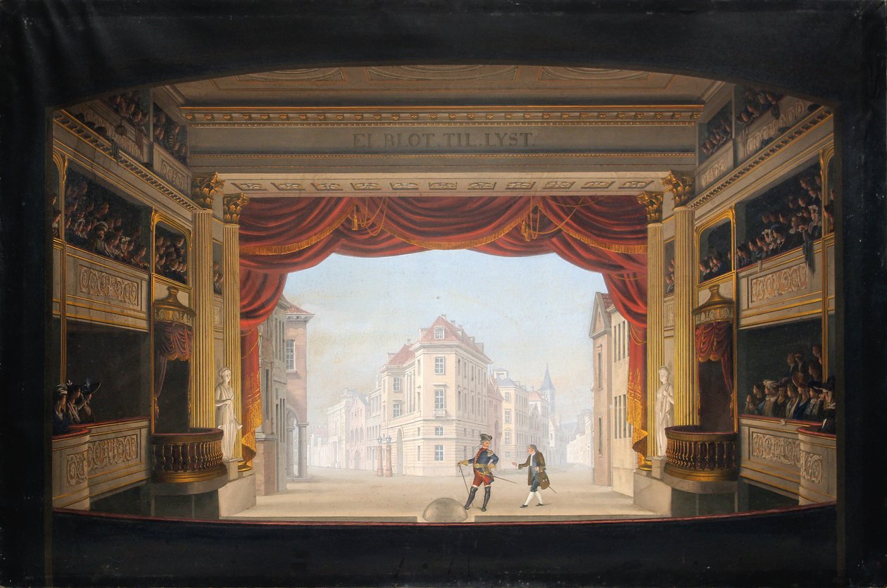 Det indvendige af Det kgl. teater under fremstillingen af Jacob v. Thyboe af C.F. Christensen