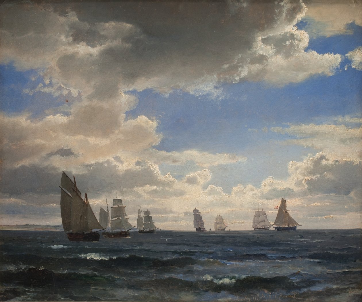 Sejlskibe i Øresund syd for Kronborg af C.F. Sørensen