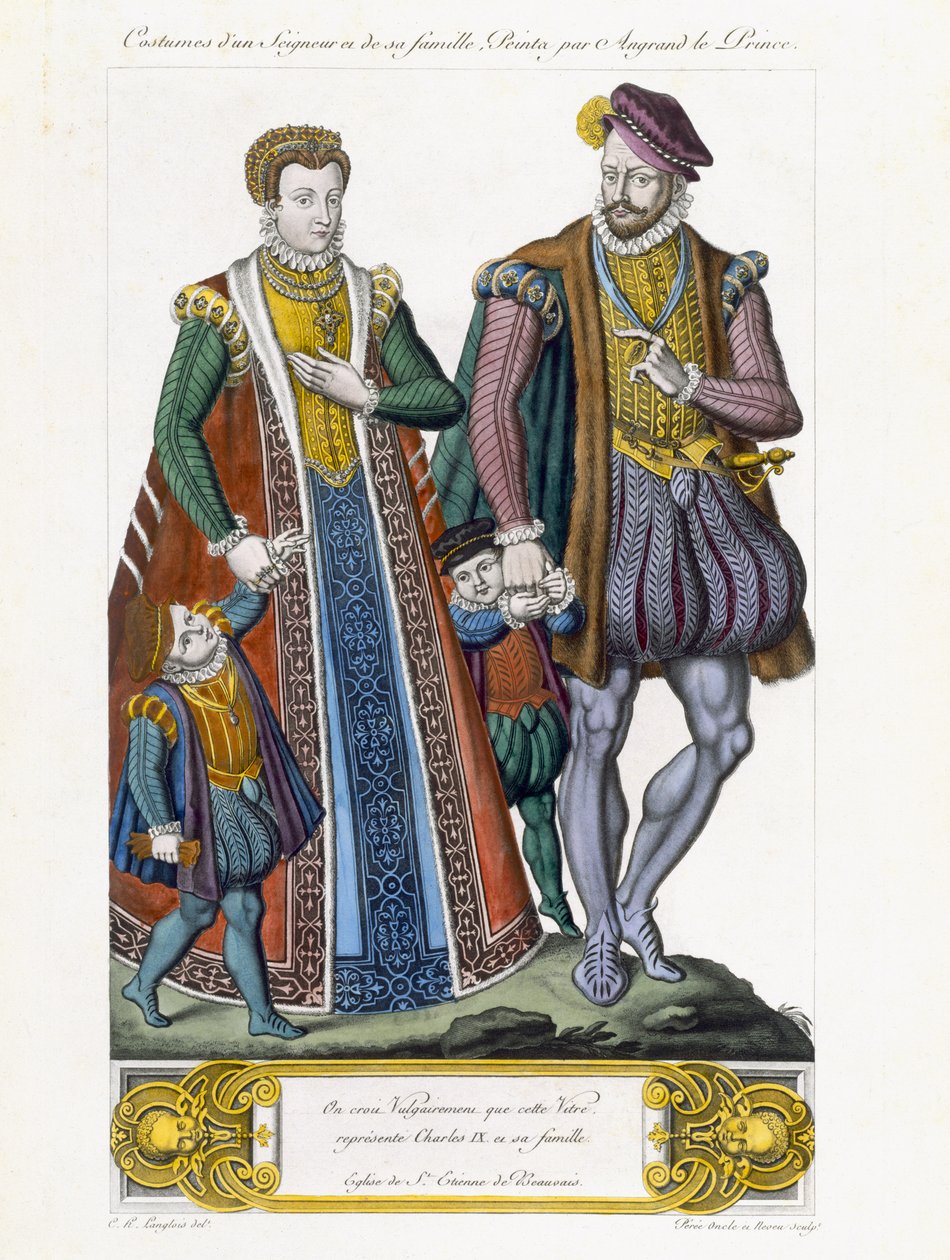 Kostumer af en Seigneur og hans familie, indgraveret af Amedee Peree af C.H. Langlois
