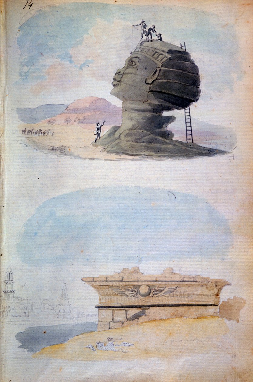 Sfinxen og en grav, Egypten, 1800-tallet af CH Smith