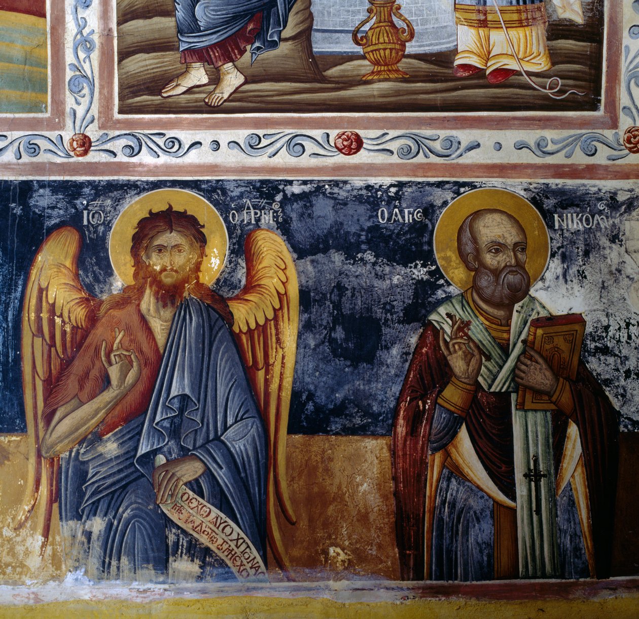 Ærkeengel og helgen, fresko-hvælving i Mikro Sotiris kloster, Symi-øen, Grækenland (foto) af J.B. and Brown J. Rowbotham