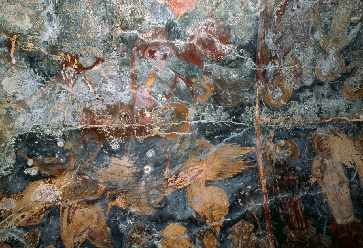 Beskadiget fresko i kirken Metamorphosis Sotiros, Voutas, Kreta, Grækenland (foto) af J.B. and Brown J. Rowbotham