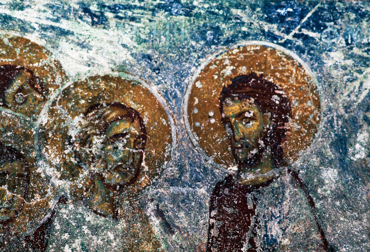 Helgenfigurer, fresko i kirken Taxiarhon, Old Pyli, Kos-øen, Grækenland (foto) af J.B. and Brown J. Rowbotham