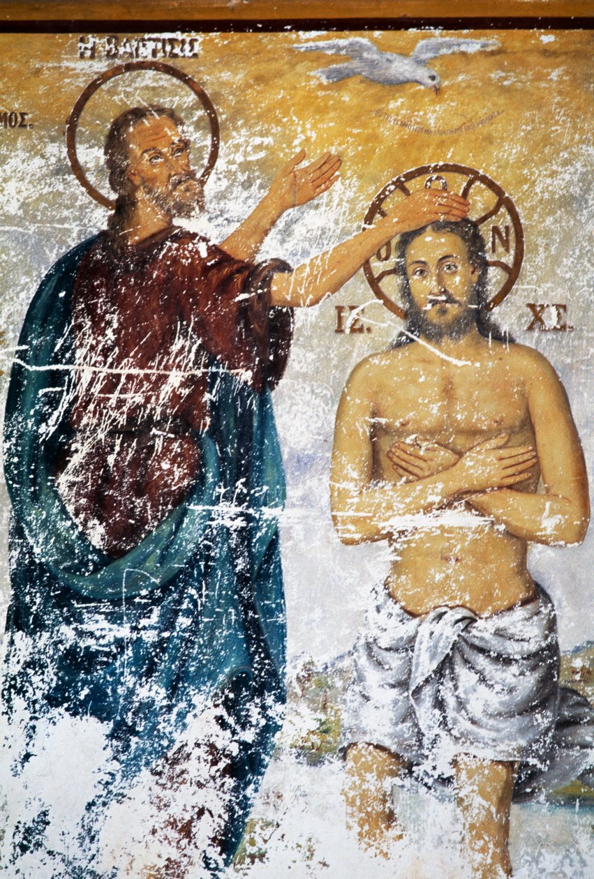Jesus bliver døbt af St. John, freskomaleri i kirken i klosteret St John Theologian (Unescos verdensarvsliste af J.B. and Brown J. Rowbotham