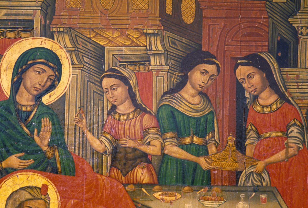 Madonna og kvinder med mad, Arkadi, Kreta, Grækenland (foto) af J.B. and Brown J. Rowbotham