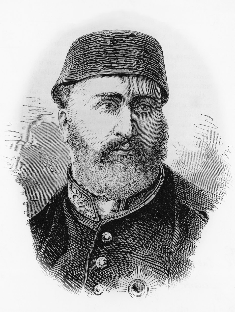 Portræt af Abdulaziz (1830-1876), 32. sultan af Osmannerriget fra 1861, gravering af J.B. and Brown J. Rowbotham