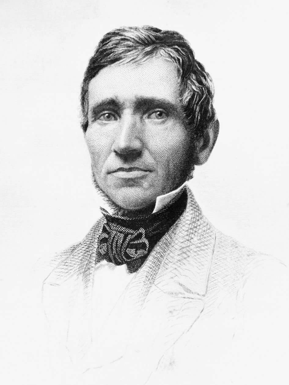 Portræt af Charles Goodyear (1800-1860), amerikansk autodidakt kemiker og opfinder, der udviklede vulkaniseret gummi, gravering af J.B. and Brown J. Rowbotham