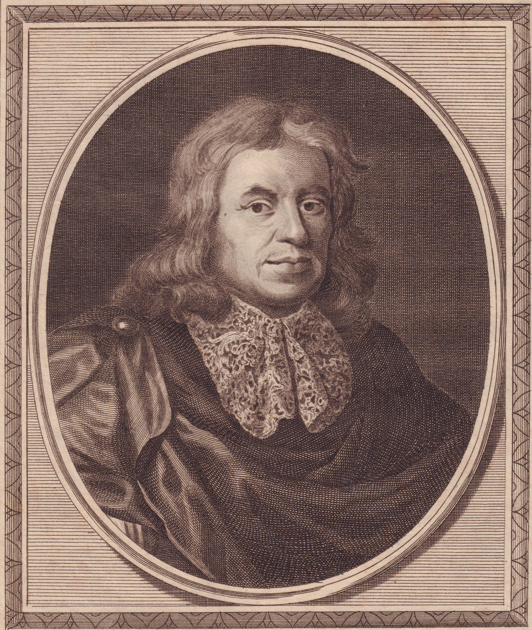 Portræt af den engelske læge Thomas Sydenham (1624-1689), kobberstik af John Goldar (1729-1795) fra maleri af P Lely af J.B. and Brown J. Rowbotham
