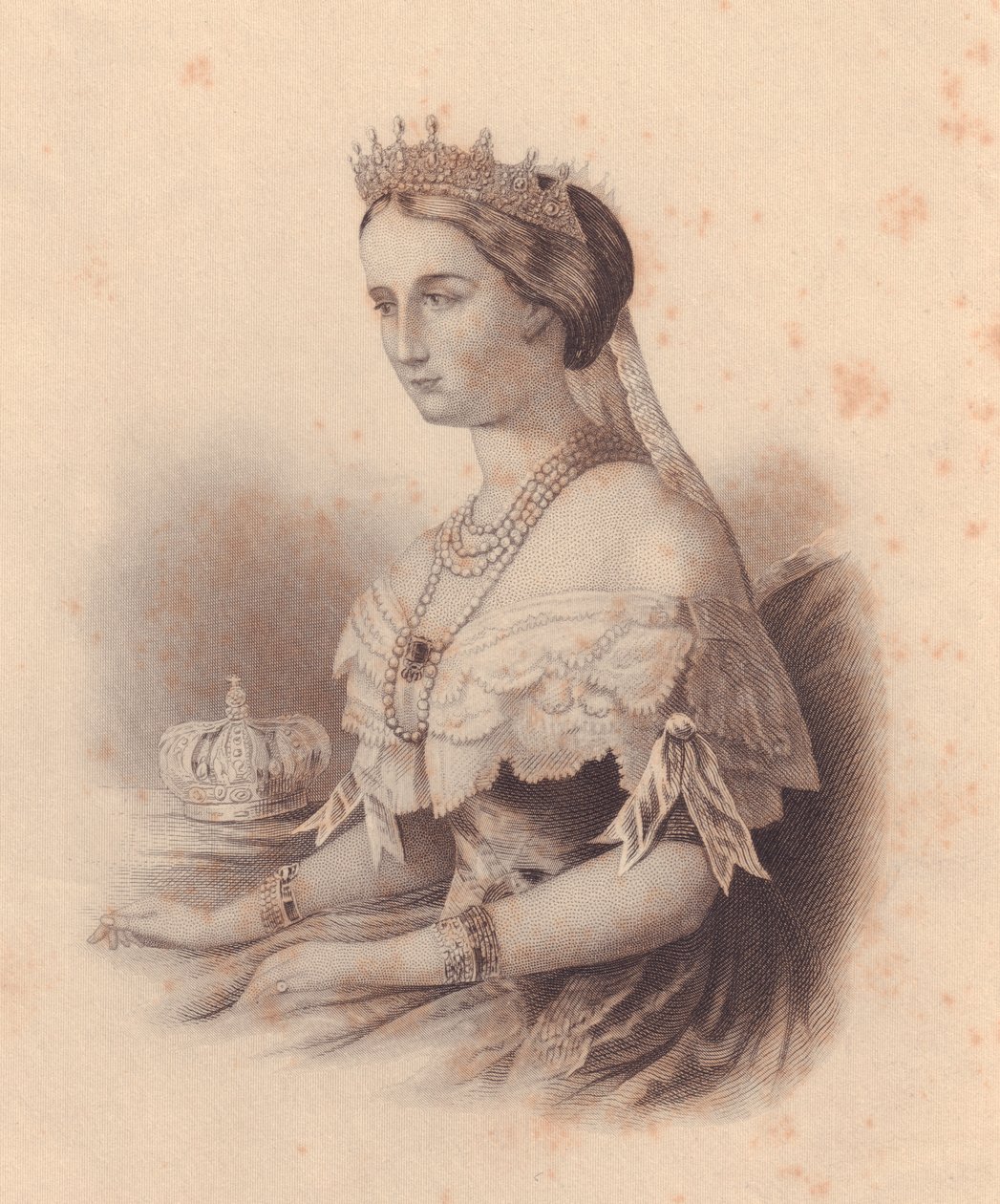 Portræt af Eugenia de Montijo de Guzman (1826-1920), kejserinde af fransk, hustru til Napoleon III Bonaparte, gravering af W Wellstood, fra ladies Repository, USA, omkring 1870 af J.B. and Brown J. Rowbotham