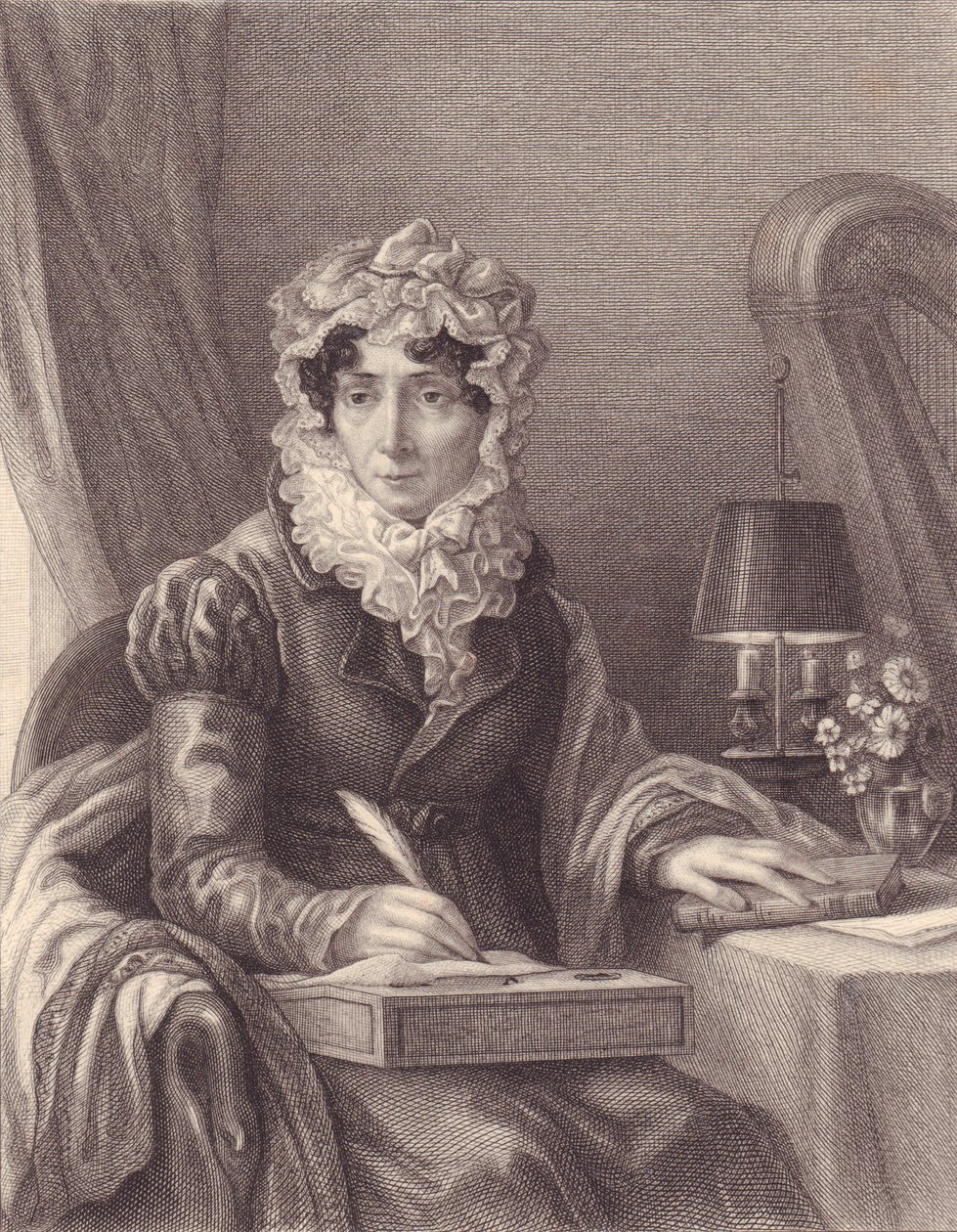 Portræt af den franske forfatter Stephanie-Felicite Ducrest de Saint Aubin, Madame de Genlis (1746-1830), gravering af J.B. and Brown J. Rowbotham