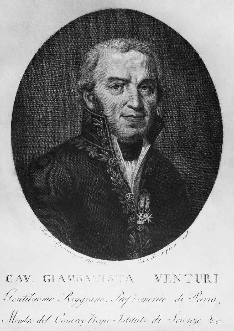 Portræt af Giovanni Battista Venturi (1746-1822), italiensk fysiker, diplomat, videnskabshistoriker og opdager af Venturi-effekten, gravering af J.B. and Brown J. Rowbotham