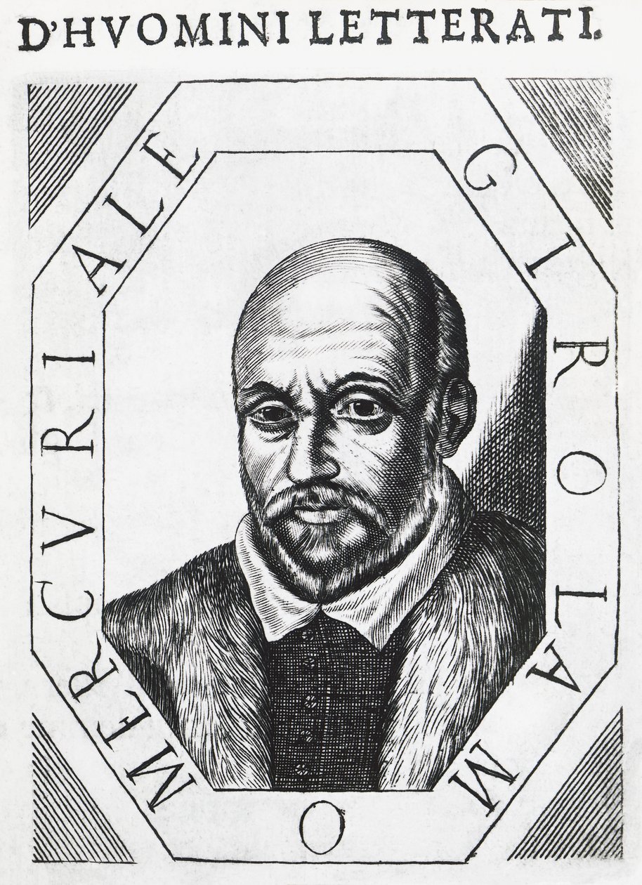 Portræt af Girolamo Mercuriale (1530-1606), italiensk læge og filosof, blæktegning af J.B. and Brown J. Rowbotham
