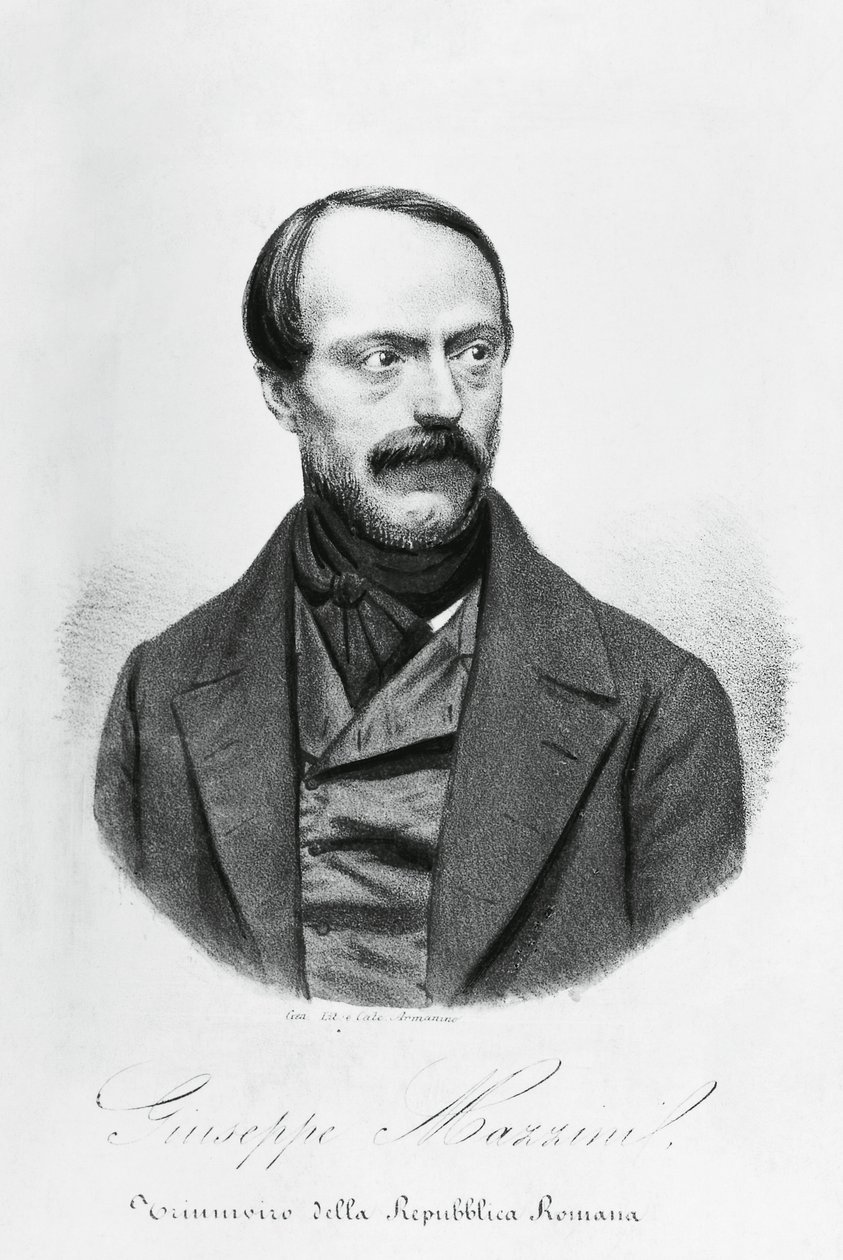 Portræt af Giuseppe Mazzini (1805-1872), italiensk patriot, politiker, filosof og journalist, gravering af J.B. and Brown J. Rowbotham
