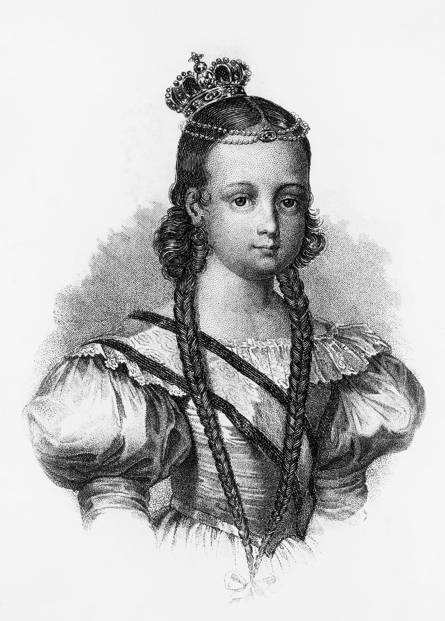 Portræt af Isabel II (1830-1904), dronning af Spanien fra 1833 til 1868, gravering af J.B. and Brown J. Rowbotham