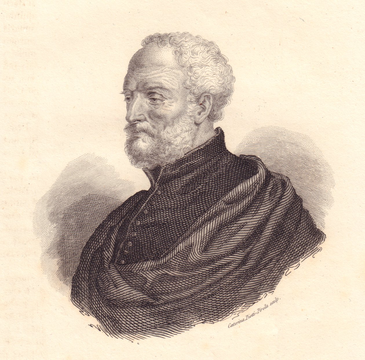 Portræt af den italienske diplomat og geograf Giovanni Battista Ramusio (1485-1557), kobberstik af J.B. and Brown J. Rowbotham