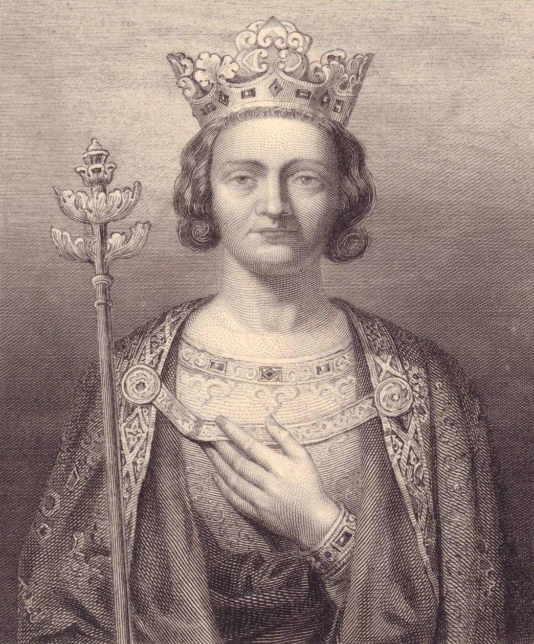 Portræt af kong Philip V af Frankrig, høj (1293-1322), gravering, 9x7 cm, fra Galerie Historique de Versailles, Histoire de France, Charles Gavard Publisher, Paris, ca. 1840 af J.B. and Brown J. Rowbotham