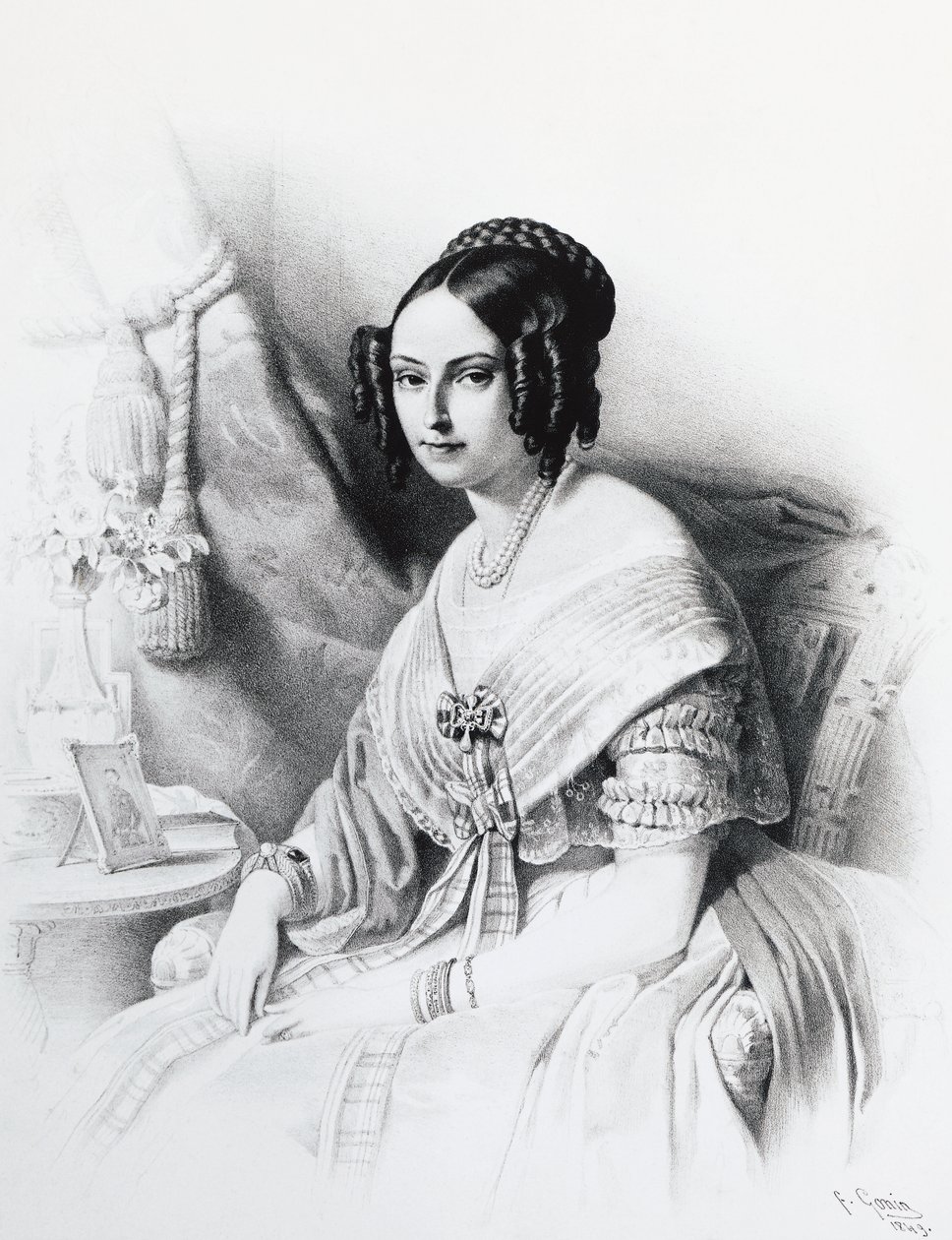 Portræt af Maria Adelaide af Habsburg-Lorraine (1822-1855), hustru til Victor Emmanuel II af Savoyen, gravering af J.B. and Brown J. Rowbotham