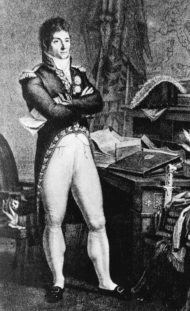 Portræt af prins Louis-Alexandre Berthier (1753-1815), fransk general, marskal af Frankrig og krigsminister fra det første franske imperium, gravering af J.B. and Brown J. Rowbotham
