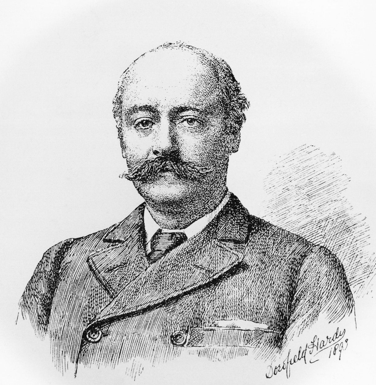 Portræt af Sir Charles Hubert Hastings Parry (1848-1918), engelsk komponist, lærer og musikhistoriker, gravering efter tegning af Dorofield Hardy (1853-1937) af J.B. and Brown J. Rowbotham