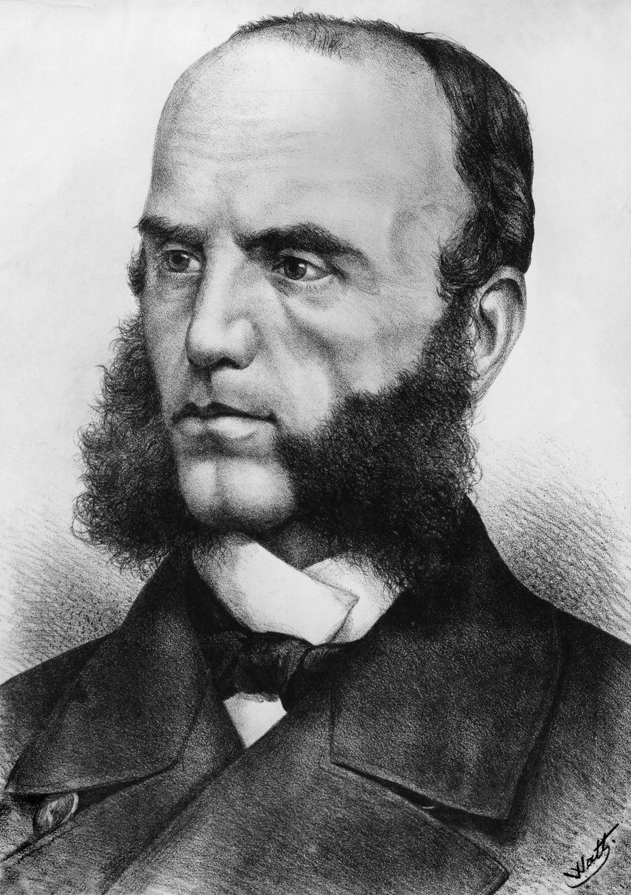 Portræt af Wilhelm von Tegetthoff (1827-1871), østrigsk admiral, han befalede flådestyrker under Anden Slesvigske Krig i 1864 og Østrig-Preussiske Krig i 1866, gravering efter tegning af Watt af J.B. and Brown J. Rowbotham