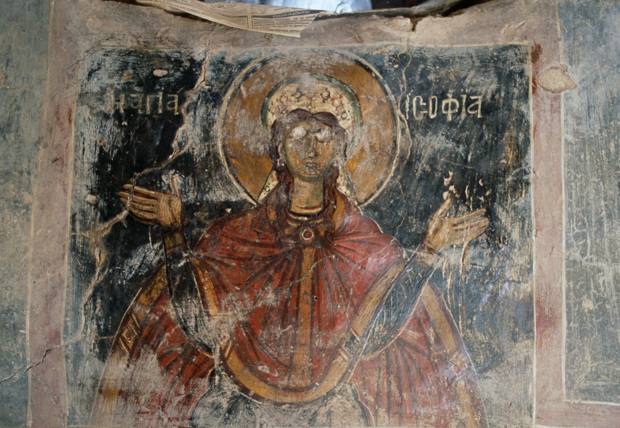 Saint, freskomalerier i Agios Georgios-kirken, Komitades, Kreta, Grækenland (foto) af J.B. and Brown J. Rowbotham