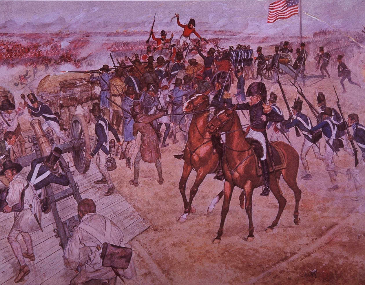 Slaget ved New Orleans (farve litho) af J.B. and Brown J. Rowbotham