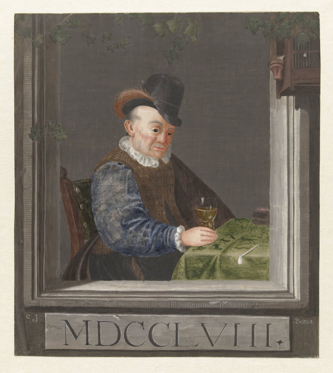 Siddende mand med et glas i hånden af C.J. Boers